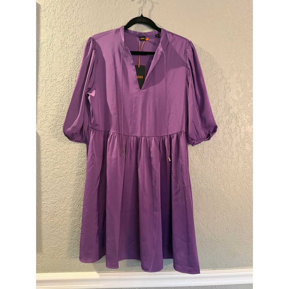 BOSS Purple Tiered Ruffle Midi Dress Size L NWT